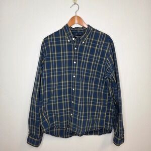 Vintage Y2K Abercrombie & Fitch Mens Muscle Fit Plaid Button Up Blue Yellow L‎